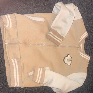 True Religion Tan and Cream Varsity Jacket